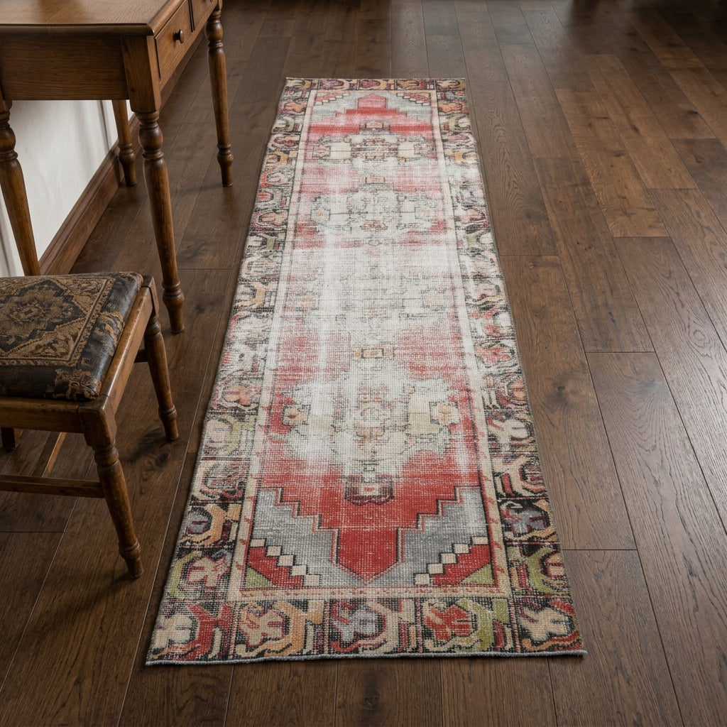 Abstract pattern on the Heliopetra distressed vintage runner rug – handmade in Anatolia, Turkey