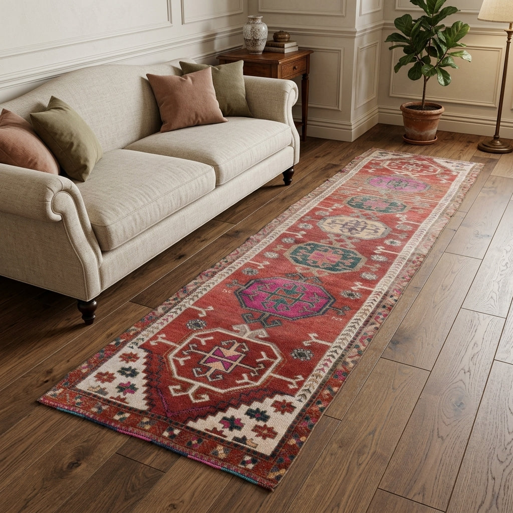 Oriental pattern on the Leylanaz vintage runner rug – handmade in Anatolia, Turkey