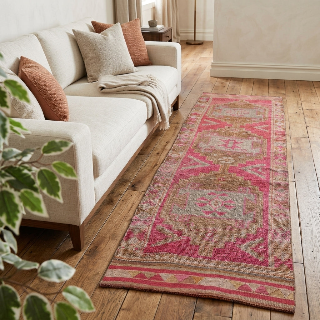 Tribal pattern on the Leucosela vintage runner rug – handmade in Anatolia, Turkey