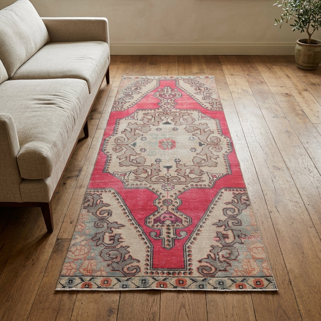 Oriental pattern on the Leucomira vintage runner rug – handmade in Anatolia, Turkey