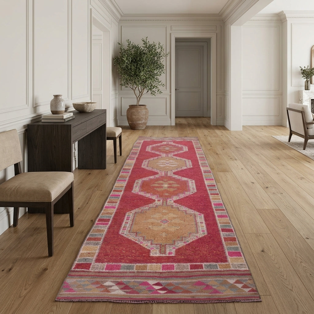 Tribal pattern on the Kydogena vintage runner rug – handmade in Anatolia, Turkey