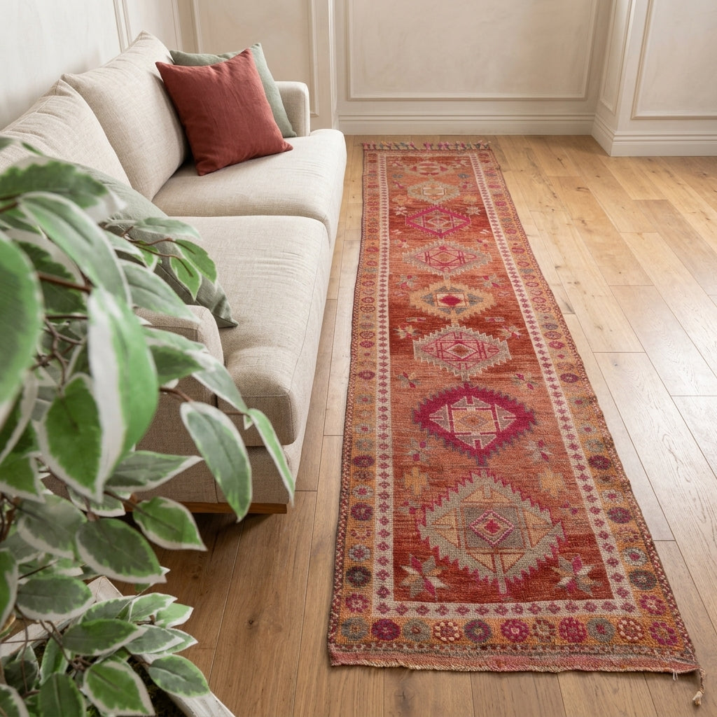 Oriental pattern on the Leucolampe vintage runner rug – handmade in Anatolia, Turkey