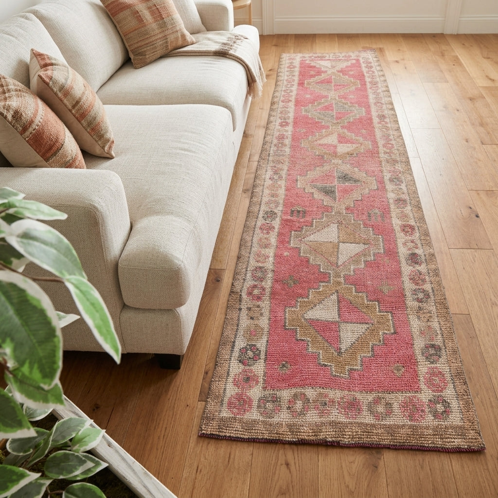 Tribal pattern on the Leucogena vintage runner rug – handmade in Anatolia, Turkey