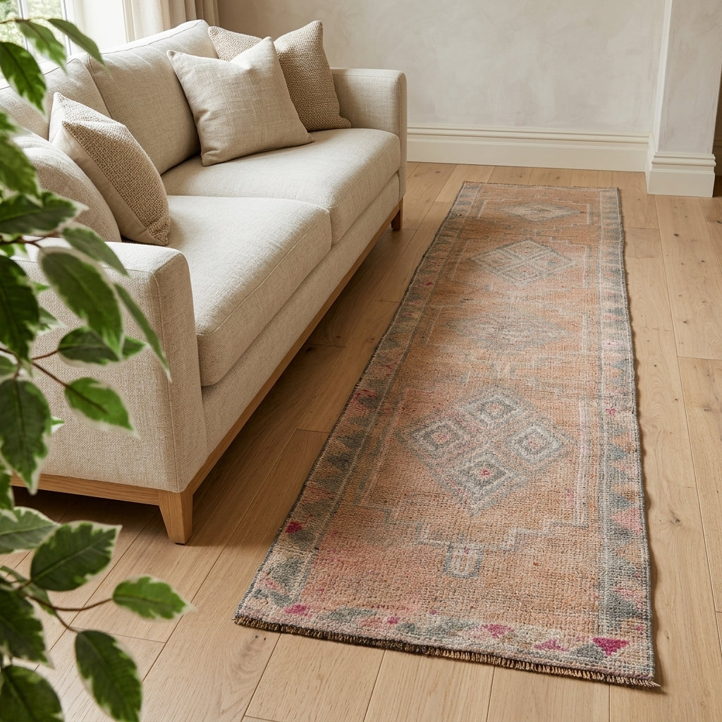 Tribal pattern on the Lelwani vintage runner rug – handmade in Anatolia, Turkey