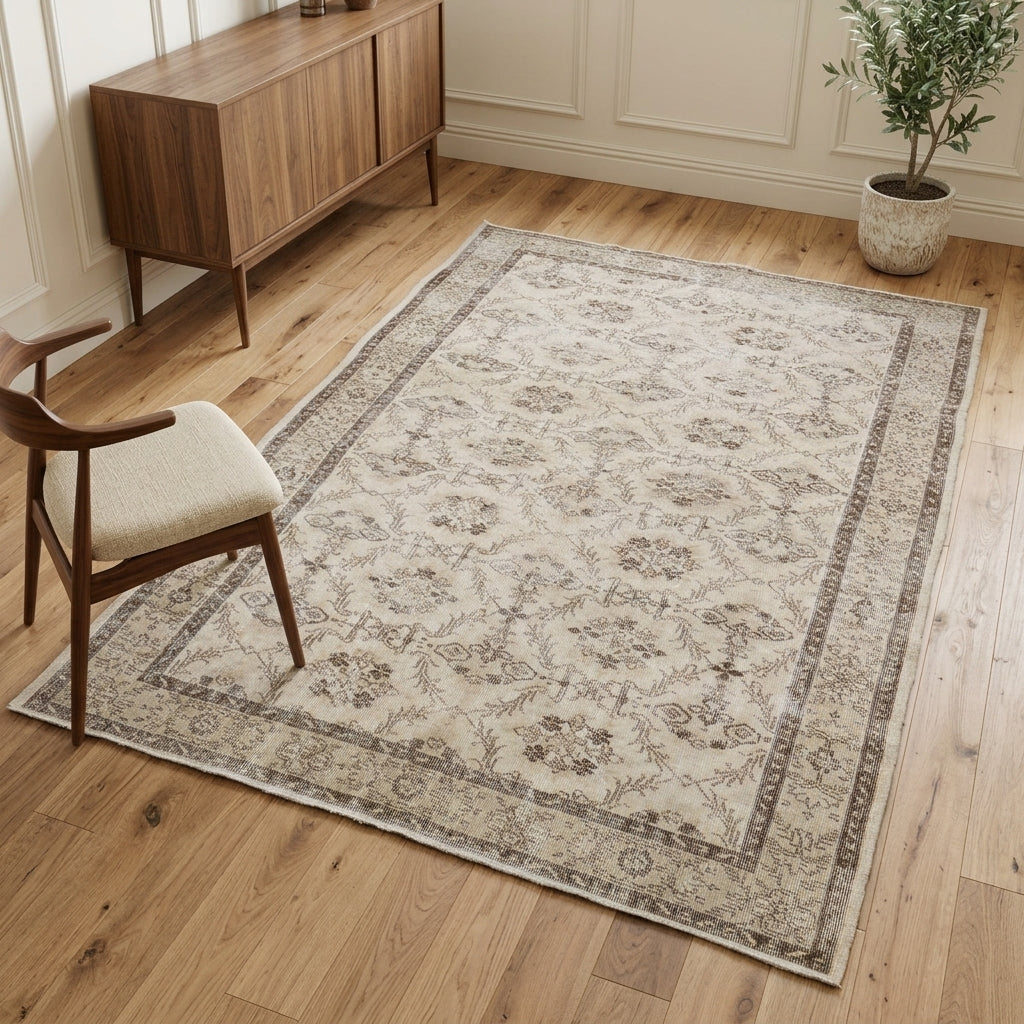 Floral pattern on the Leucocharis vintage area rug – handmade in Anatolia, Turkey