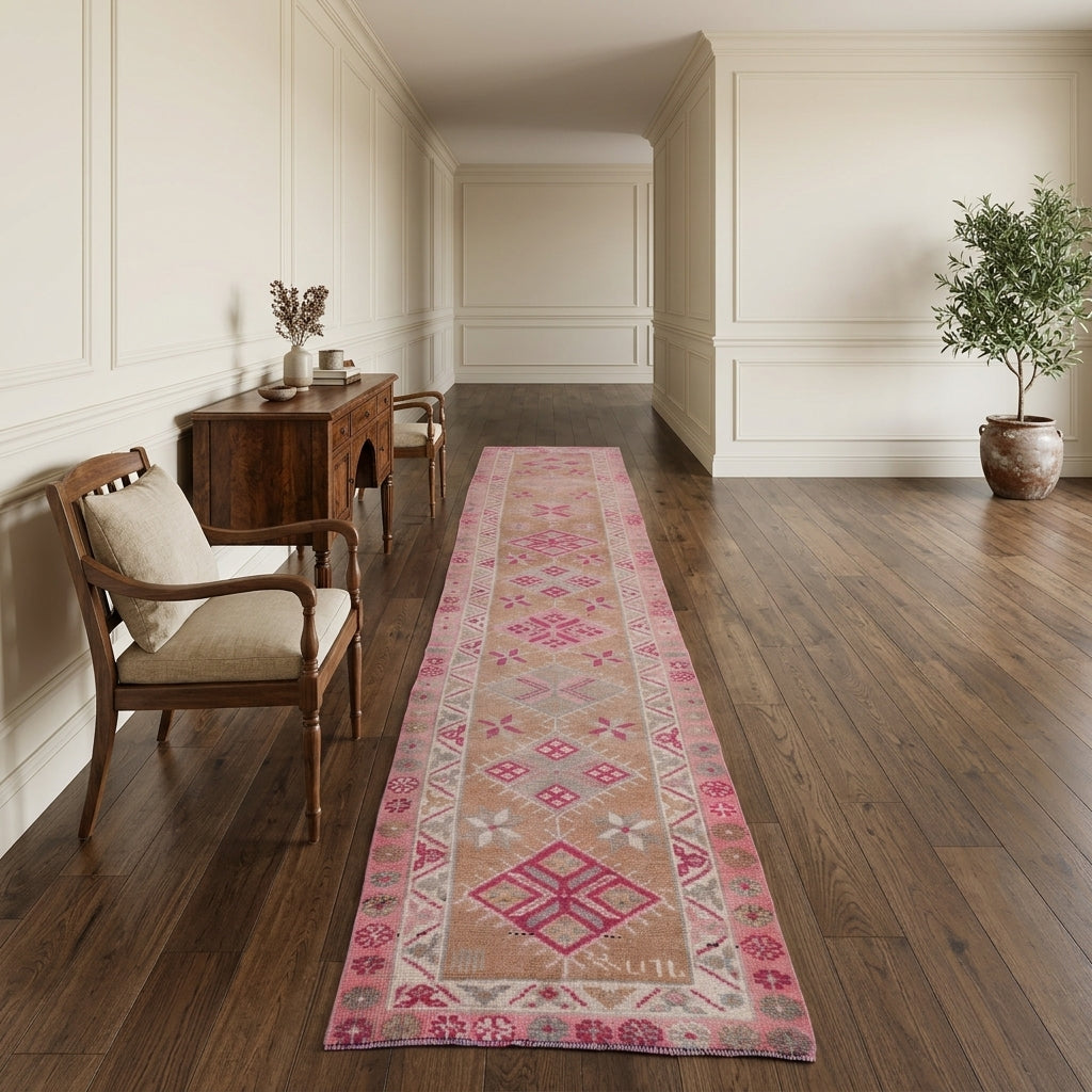 Ikat pattern on the Mujganaz vintage runner rug – handmade in Anatolia, Turkey