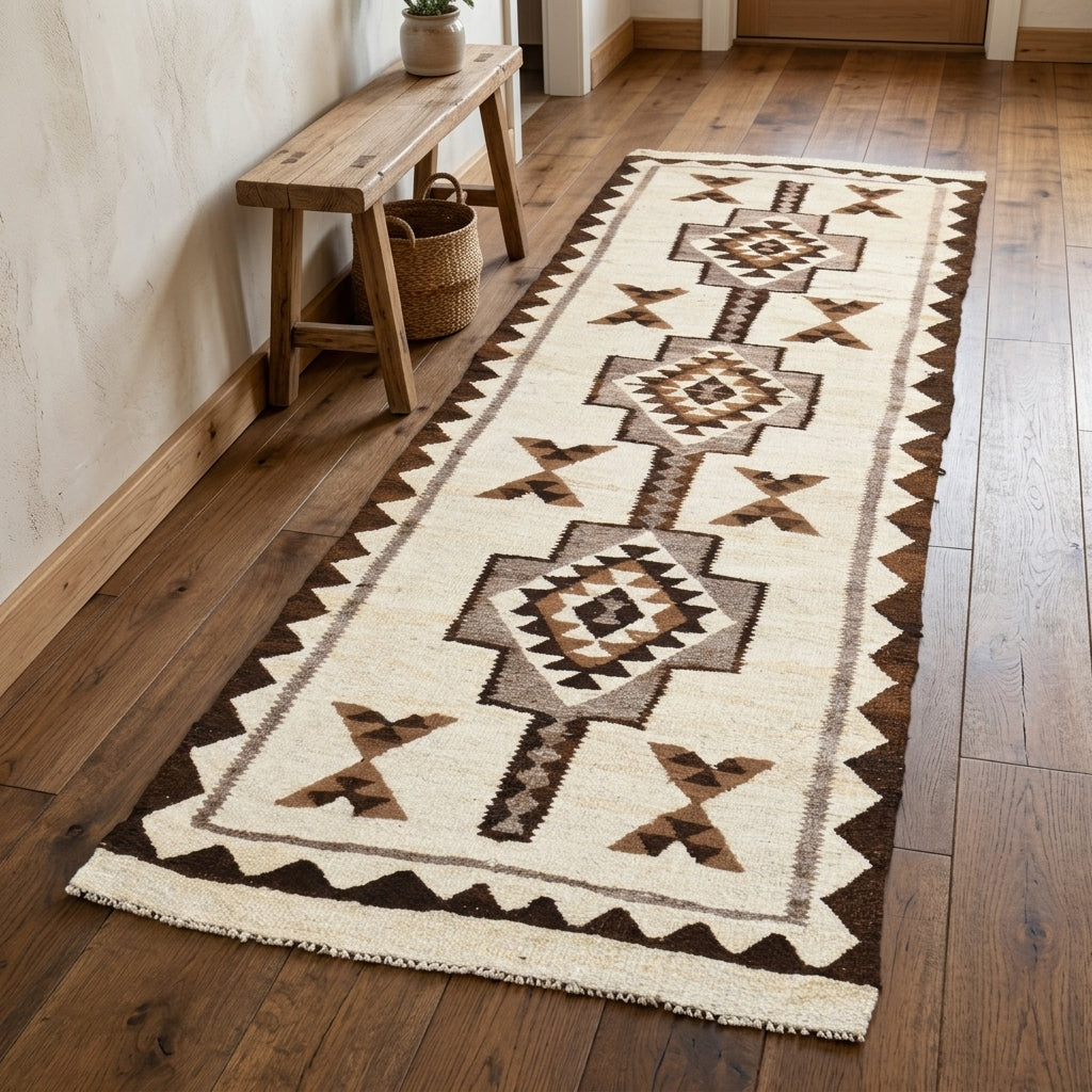 Ikat pattern on the Philophrosyne vintage runner rug – handmade in Anatolia, Turkey