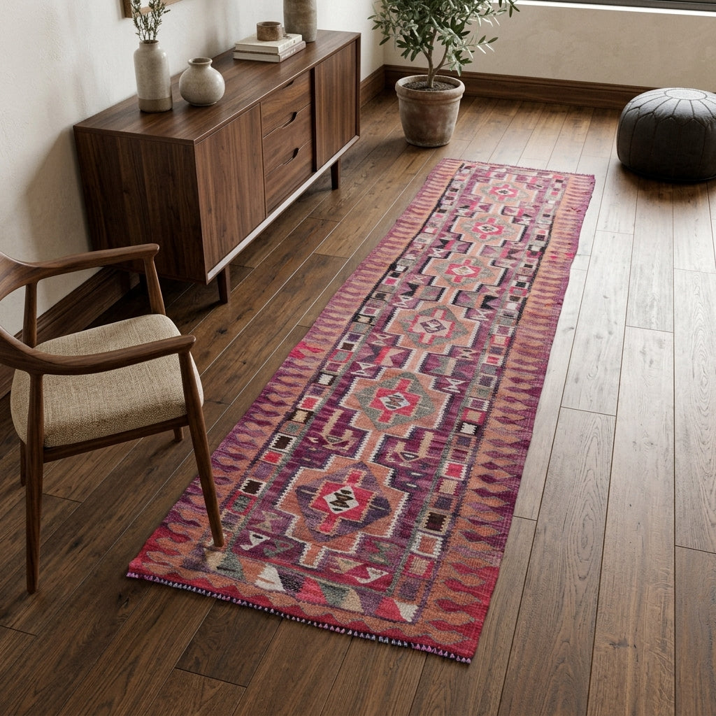 Ikat pattern on the Eleuthepnoe vintage kilim runner rug – handwoven flatweave in Anatolia, Turkey