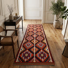 Ikat pattern on the Elifbahce vintage kilim runner rug – handwoven flatweave in Anatolia, Turkey