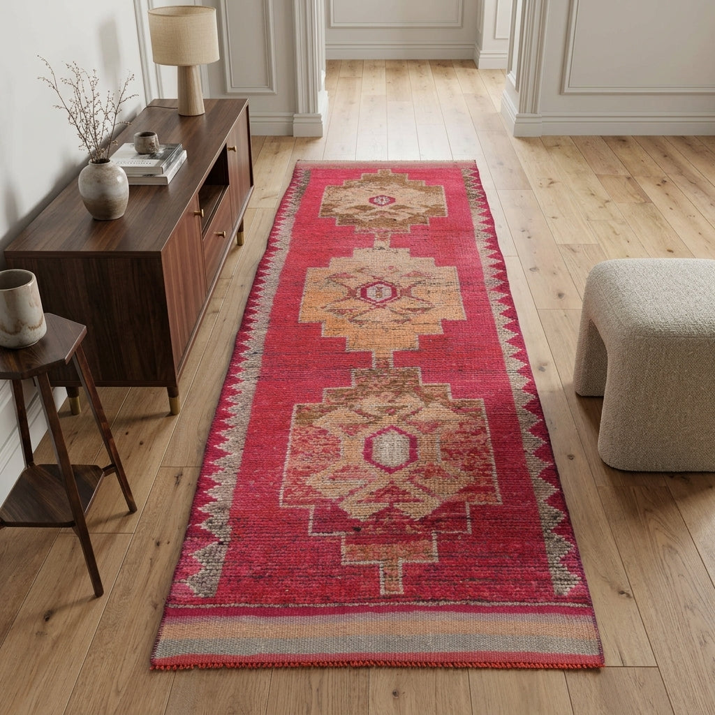 Oriental pattern on the Lipara vintage runner rug – handmade in Anatolia, Turkey