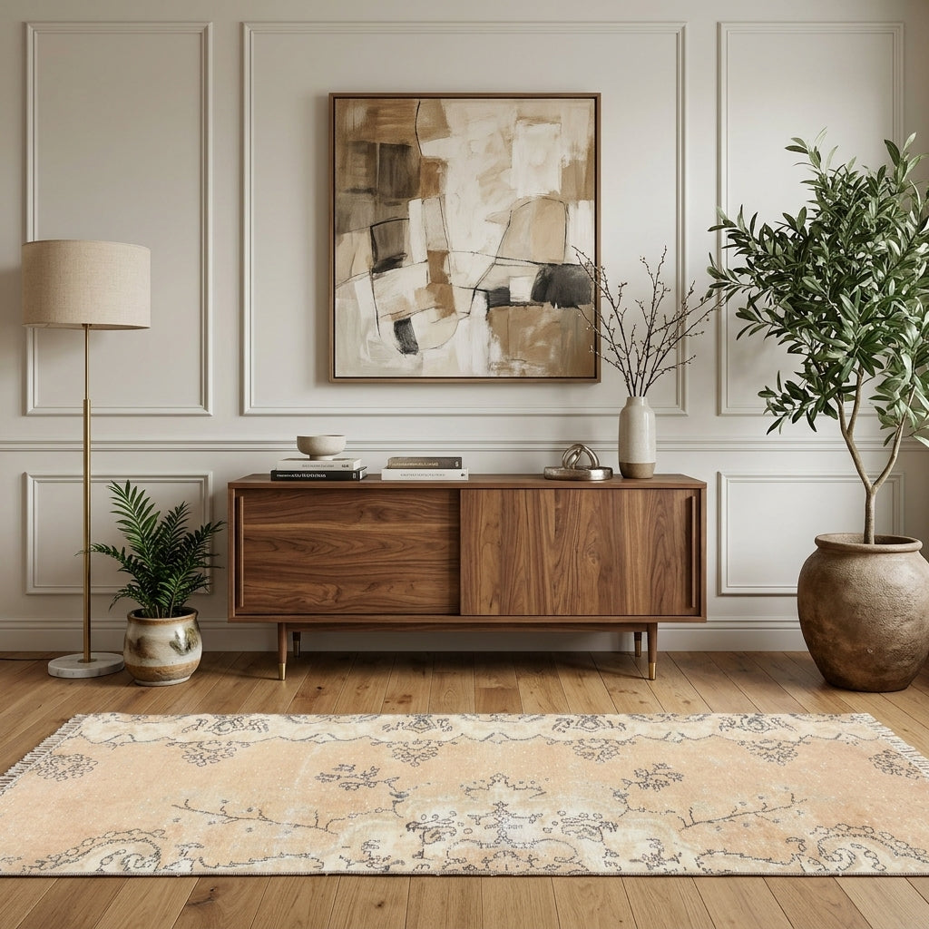 Floral pattern on the Leukanthe vintage runner rug – handmade in Anatolia, Turkey