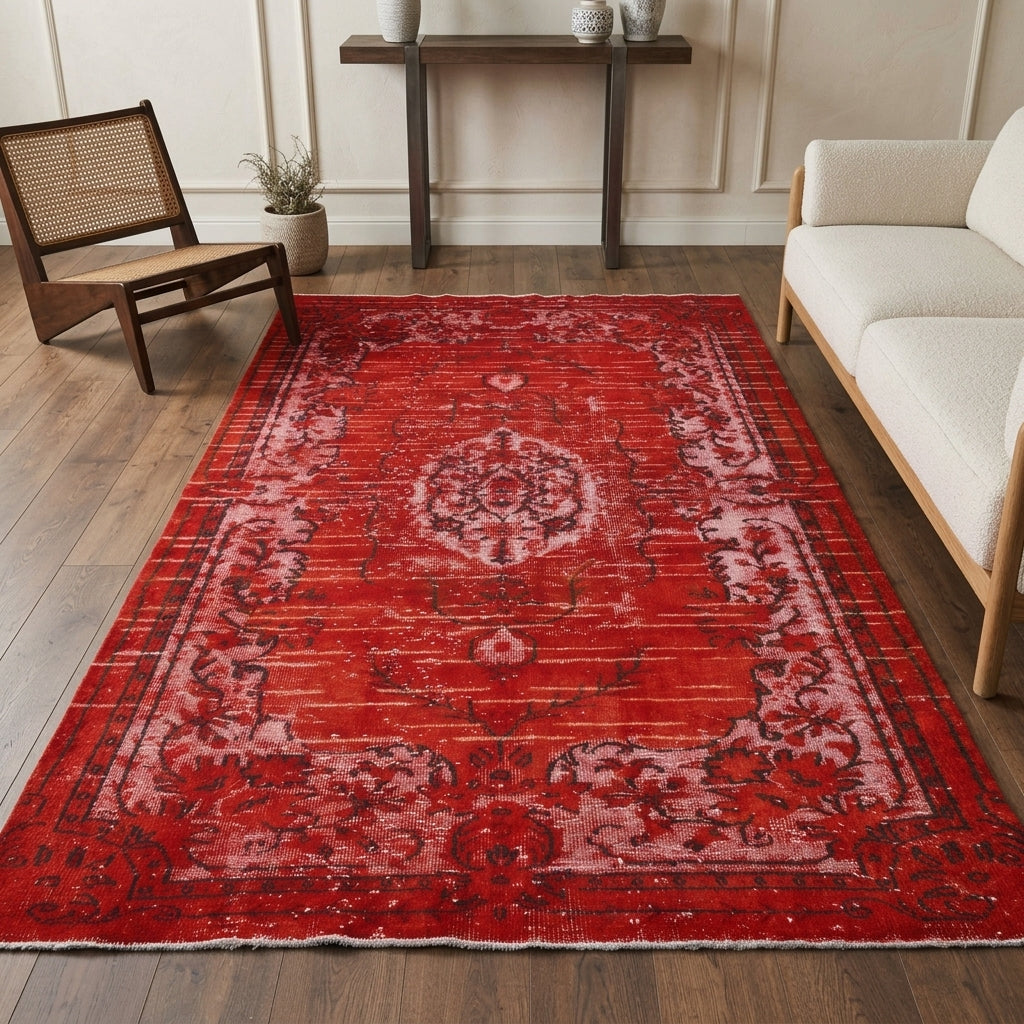 Oriental pattern on the Nakspare overdyed vintage area rug – handmade in Anatolia, Turkey