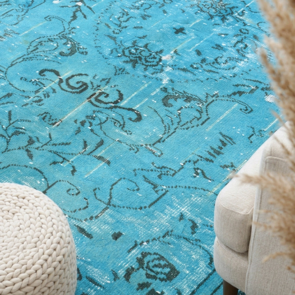 Oriental pattern on the Euterpe overdyed vintage area rug – handmade in Anatolia, Turkey