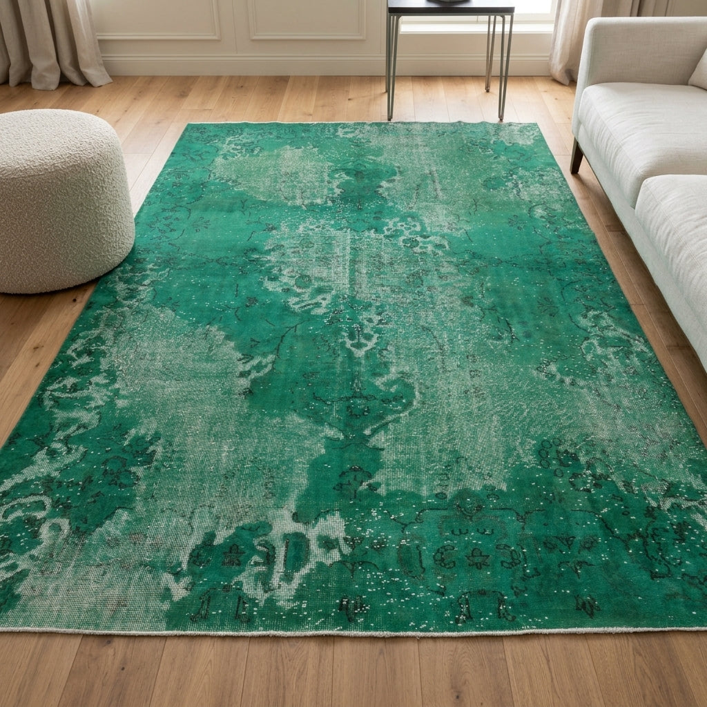 Floral pattern on the Gumusperi overdyed vintage area rug – handmade in Anatolia, Turkey