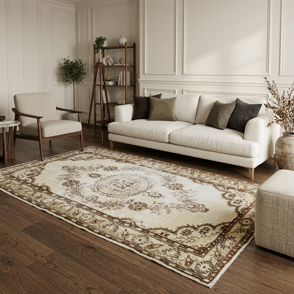 Medallion pattern on the Ihlamursema vintage area rug – handmade in Anatolia, Turkey