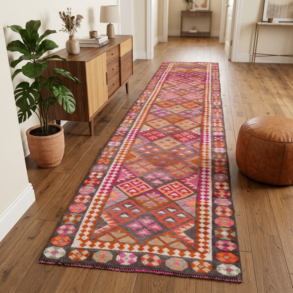 Ikat pattern on the Nephanthe vintage runner rug – handmade in Anatolia, Turkey