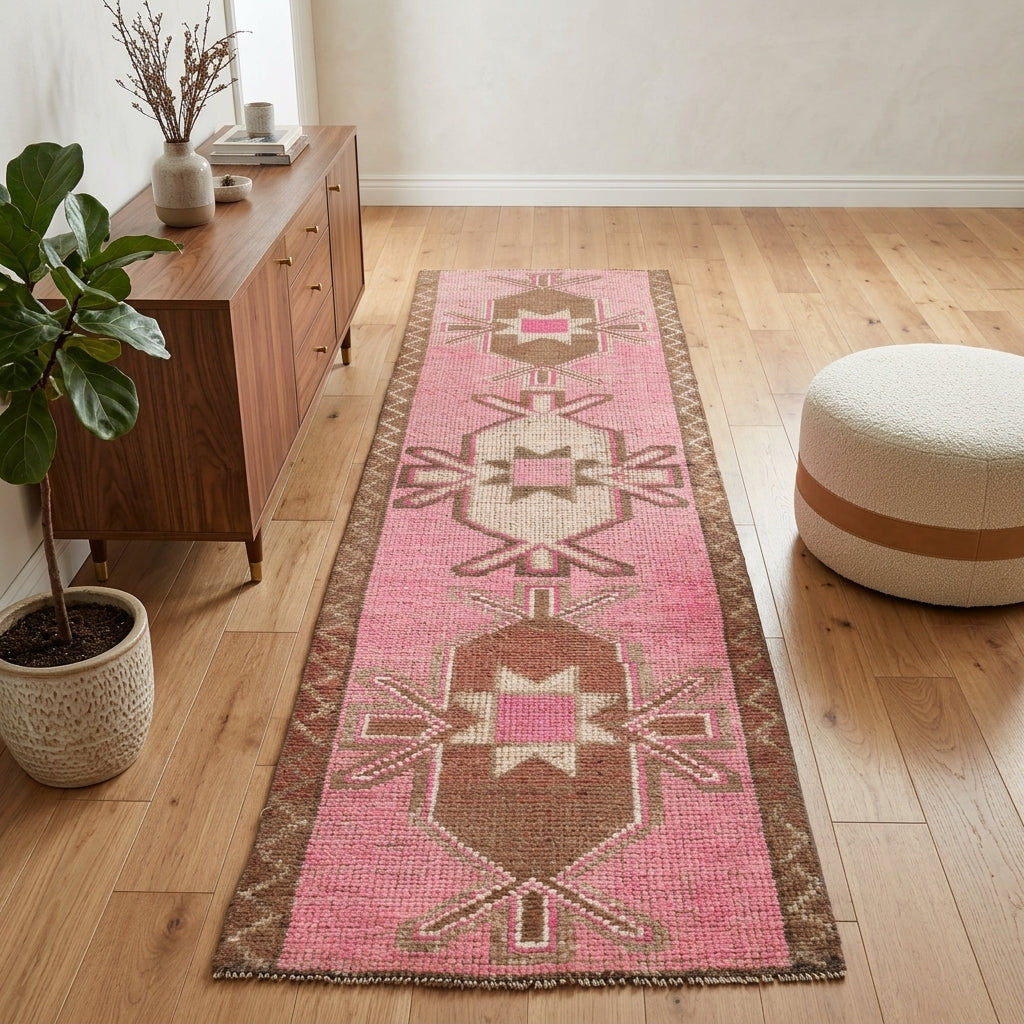 Oriental pattern on the Nergisruh vintage runner rug – handmade in Anatolia, Turkey