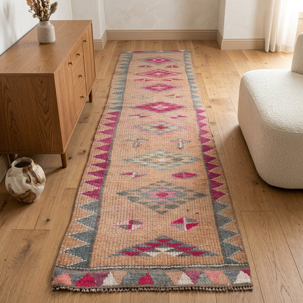 Oriental pattern on the Nihangonca vintage runner rug – handmade in Anatolia, Turkey