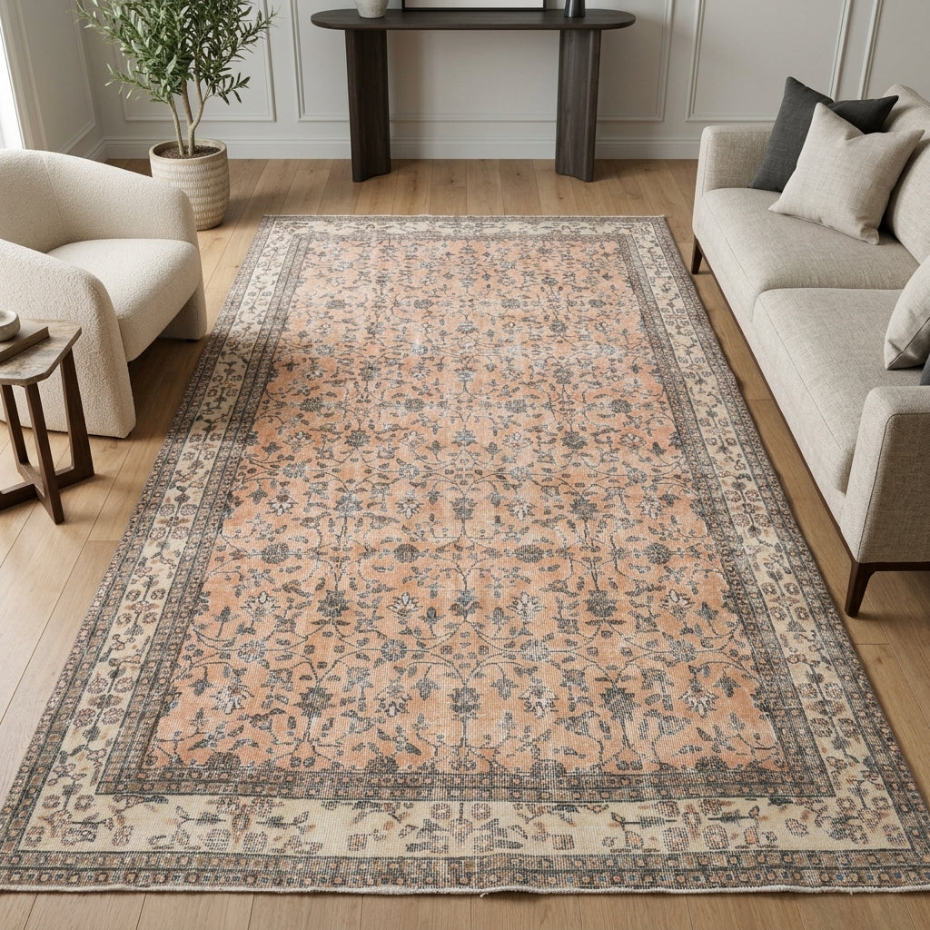 Floral pattern on the Pervasever vintage area rug – handmade in Anatolia, Turkey