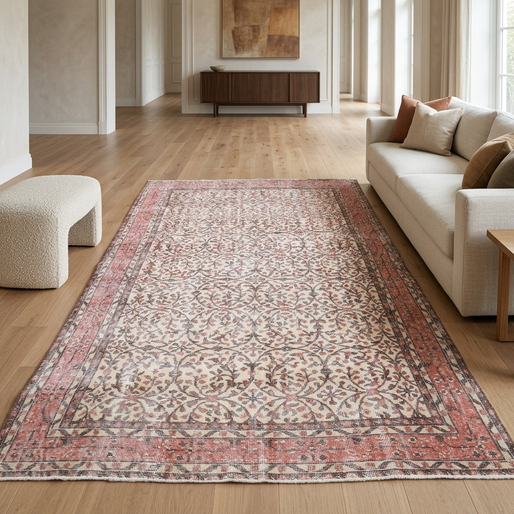 Floral pattern on the Phaenochoria vintage area rug – handmade in Anatolia, Turkey