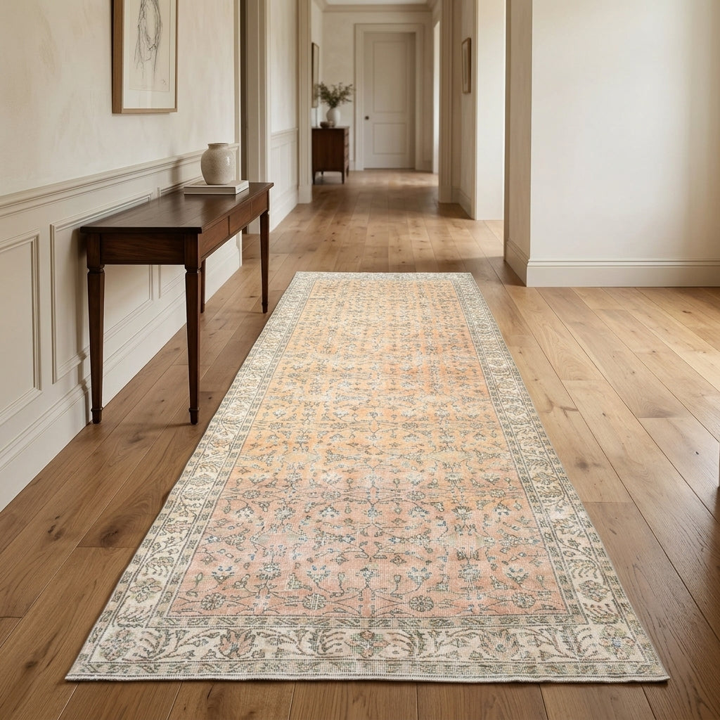 Floral pattern on the Tyche vintage runner rug – handmade in Anatolia, Turkey