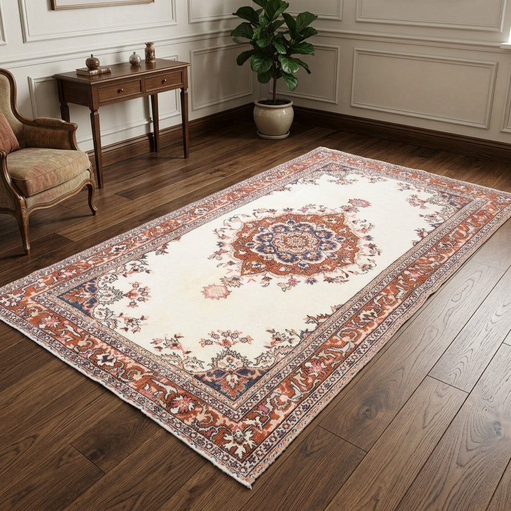 Oriental pattern on the Gunel vintage area rug – handmade in Anatolia, Turkey
