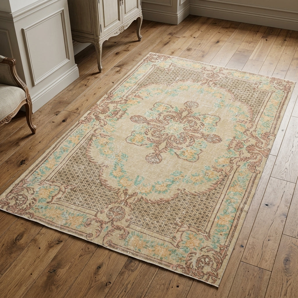 Oriental pattern on the Sabahbahar vintage area rug – handmade in Anatolia, Turkey