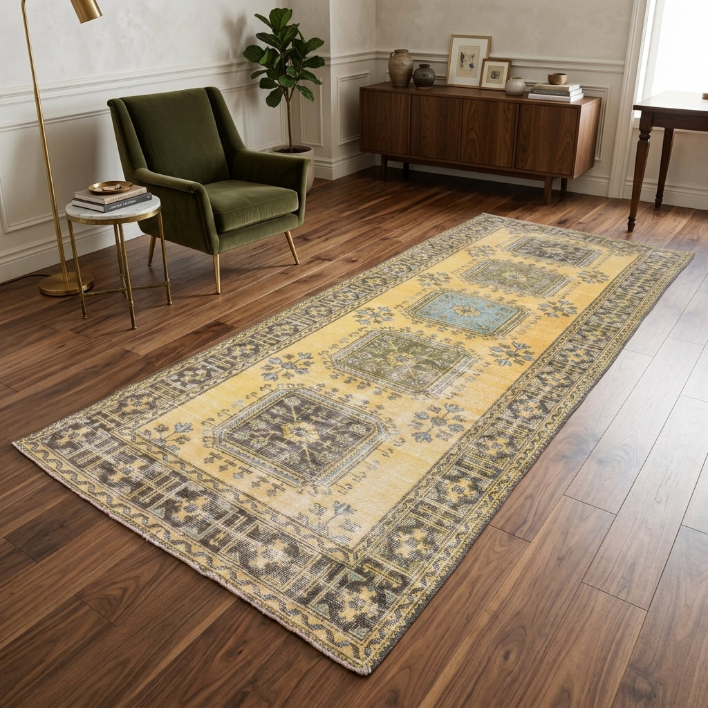 Oriental pattern on the Silaban vintage runner rug – handmade in Anatolia, Turkey