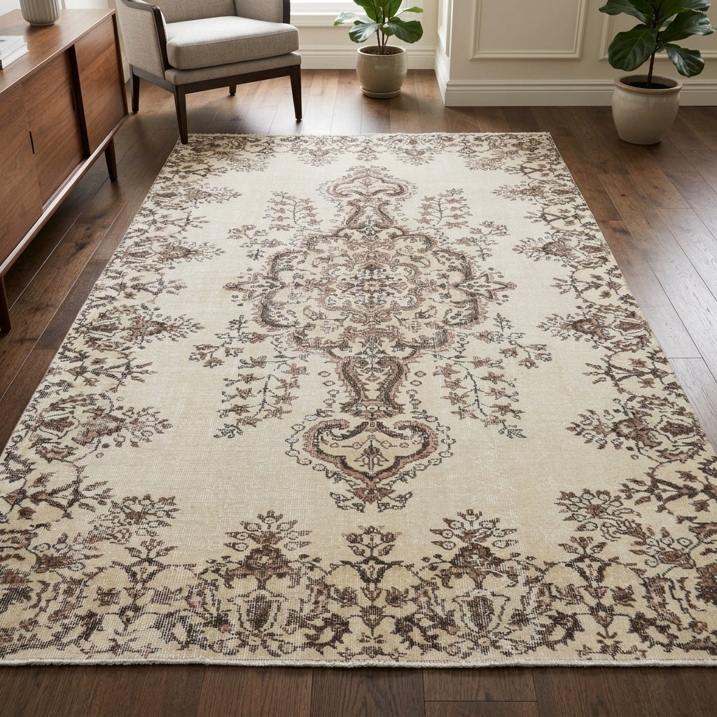 Oriental pattern on the Cerenhayat vintage area rug – handmade in Anatolia, Turkey