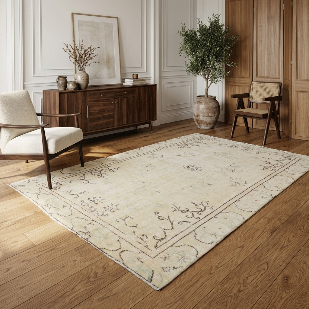 Oriental pattern on the Incinaz antique washed vintage area rug – handmade in Anatolia, Turkey