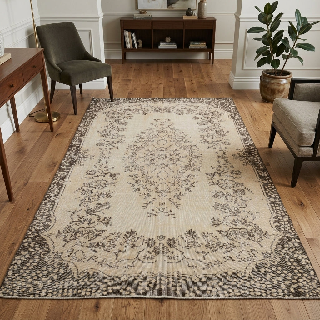 Oriental pattern on the Kumrusel vintage area rug – handmade in Anatolia, Turkey