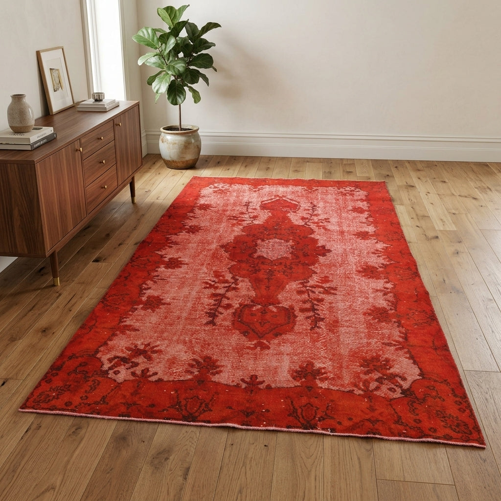 Oriental pattern on the Lutfiyegul overdyed vintage area rug – handmade in Anatolia, Turkey