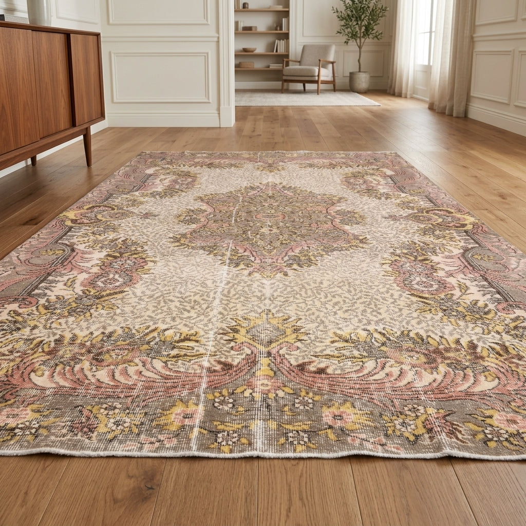 Floral pattern on the Selviruh Secret Ottoman Gardens vintage area rug – handmade in Anatolia, Turkey