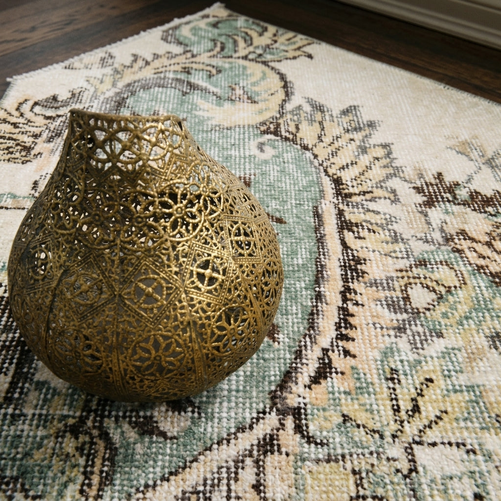 Floral pattern on the Sunbulsema vintage runner rug – handmade in Anatolia, Turkey