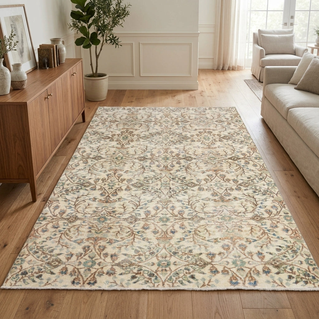 Floral pattern on the Thalomira vintage area rug – handmade in Anatolia, Turkey