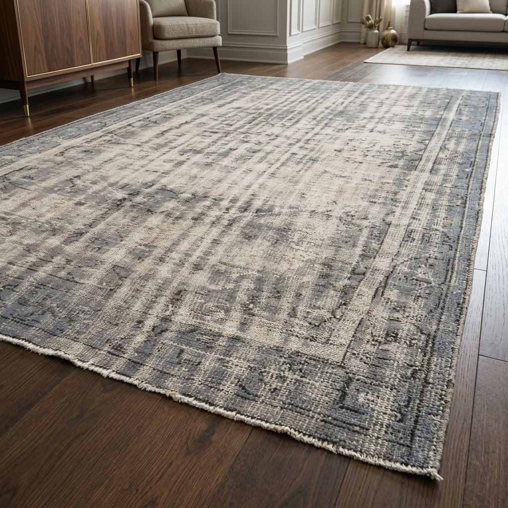 Abstract pattern on the Yagmurnur distressed vintage area rug – handmade in Anatolia, Turkey