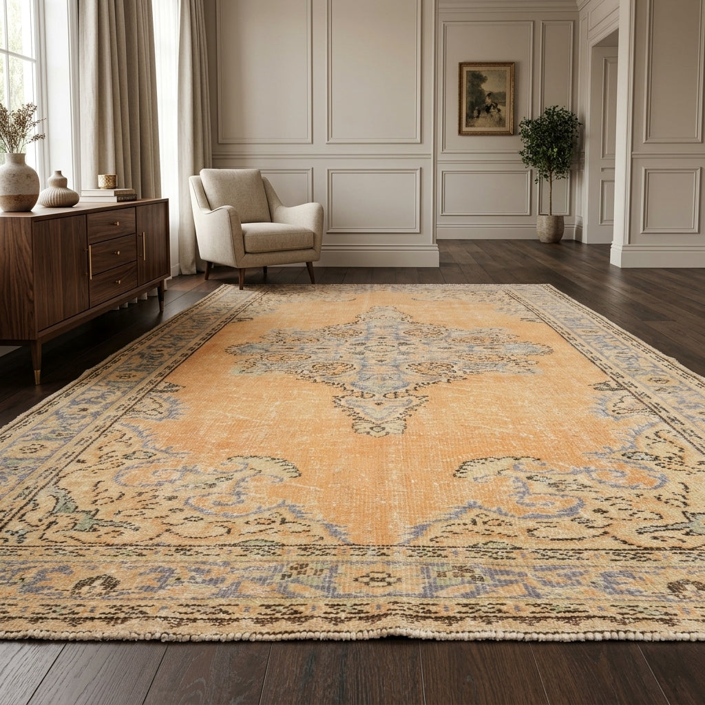 Oriental pattern on the Bulutan vintage area rug – handmade in Anatolia, Turkey