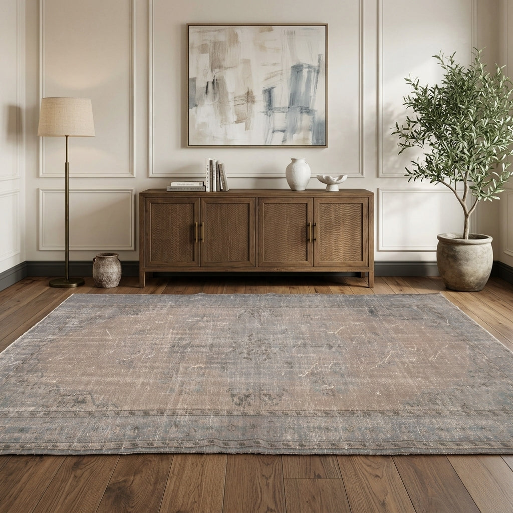 Oriental pattern on the Charitorhoe vintage area rug – handmade in Anatolia, Turkey