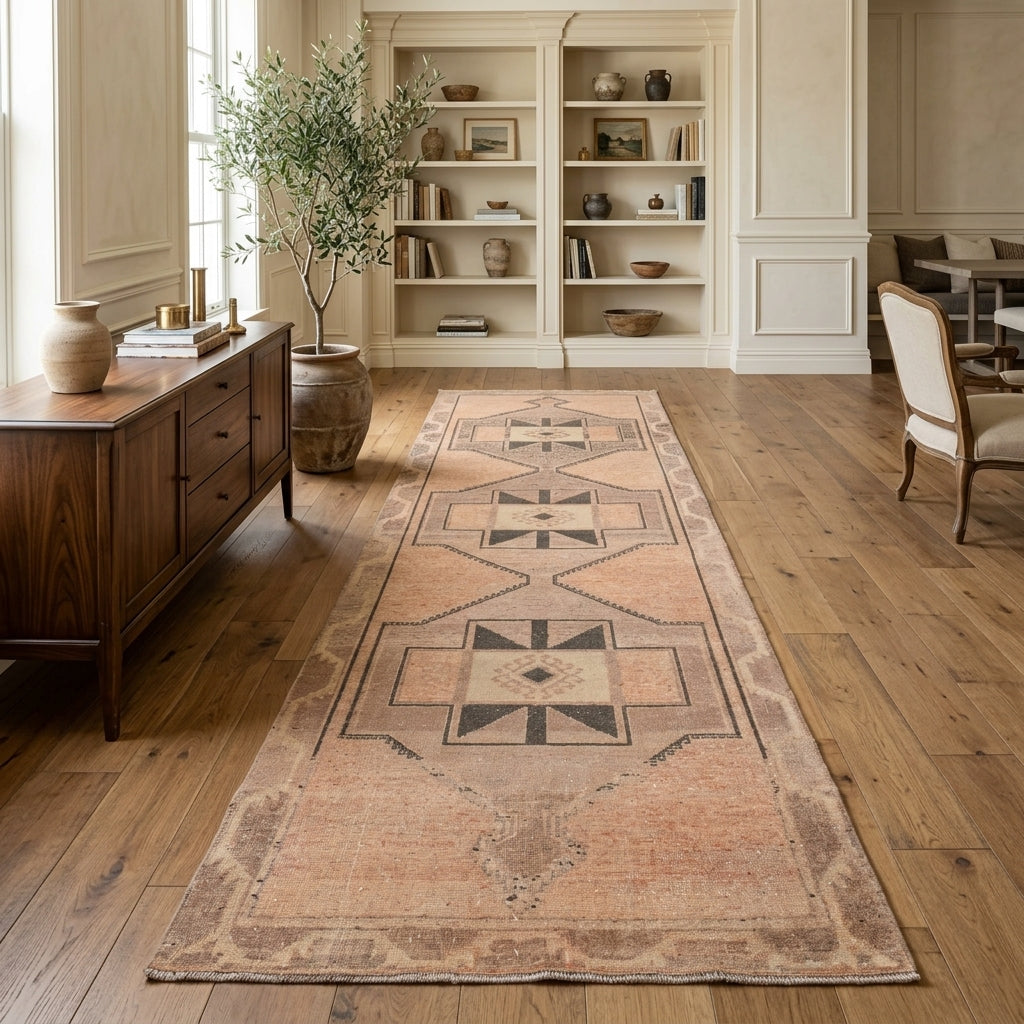 Tribal pattern on the Tarabike vintage runner rug – handmade in Anatolia, Turkey