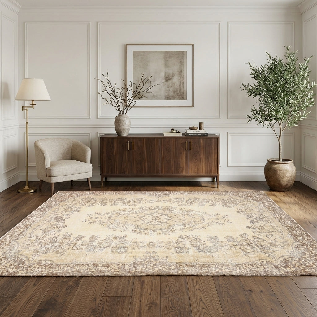 Oriental pattern on the Denizbahce vintage area rug – handmade in Anatolia, Turkey