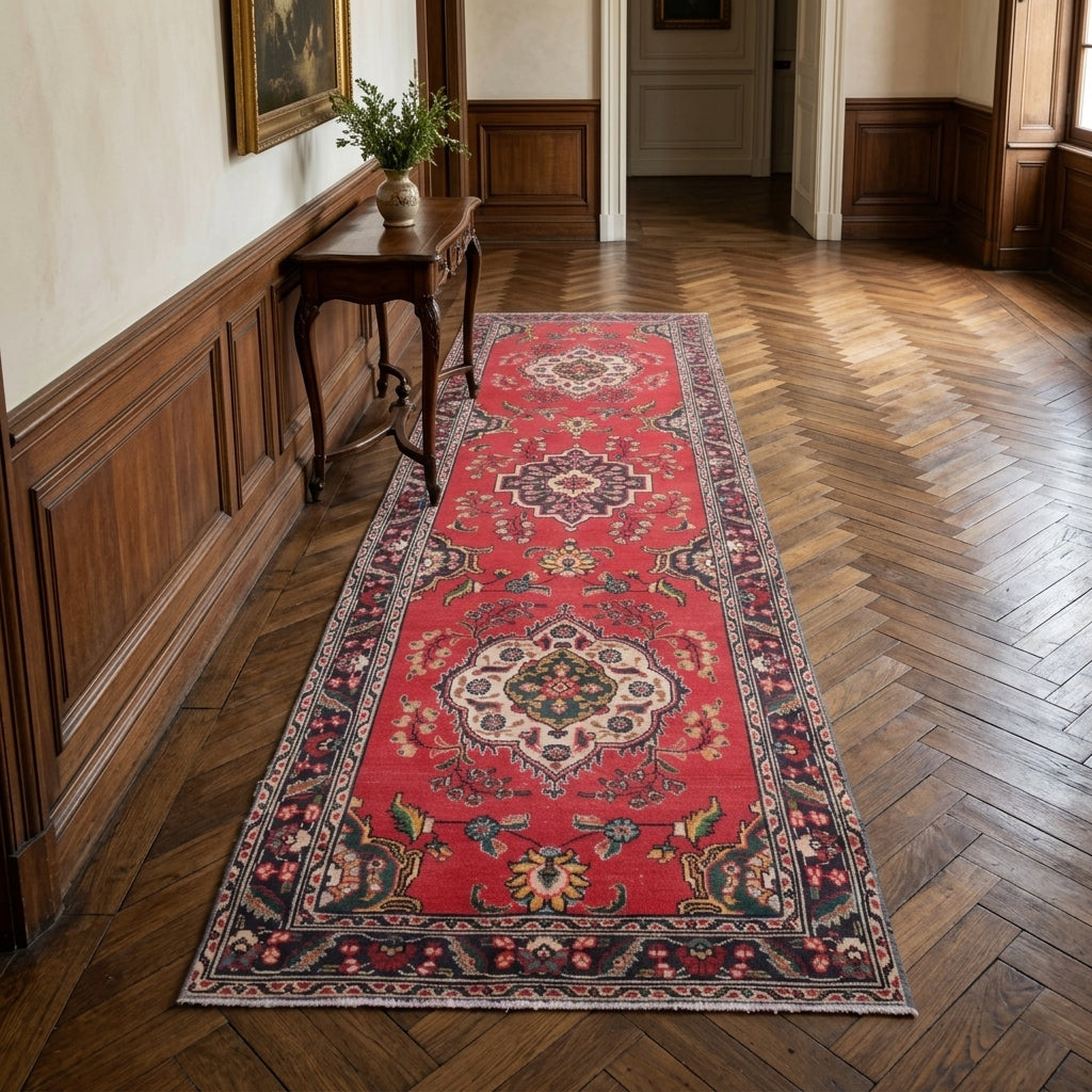 Oriental pattern on the Zeytindeniz vintage runner rug – handmade in Anatolia, Turkey