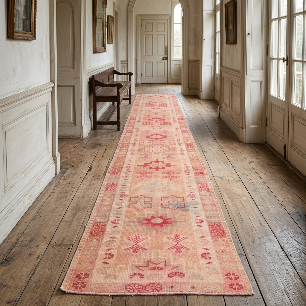 Tribal pattern on the Amaranthnia vintage runner rug – handmade in Anatolia, Turkey