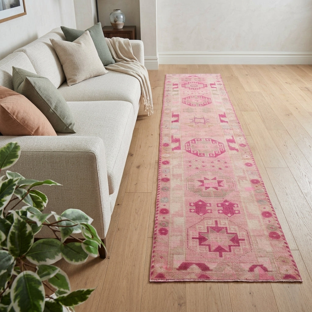 Tribal pattern on the Xanthonome vintage runner rug – handmade in Anatolia, Turkey