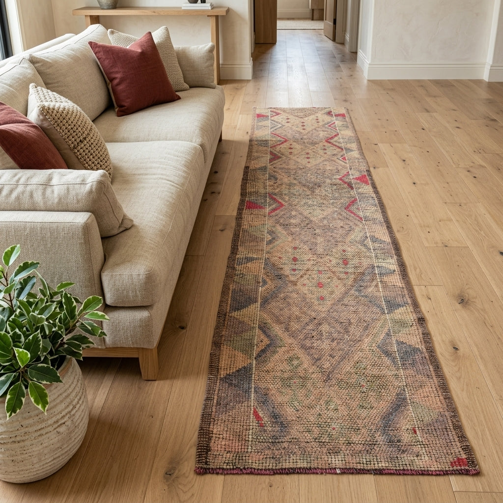 Tribal pattern on the Xanthokore vintage runner rug – handmade in Anatolia, Turkey
