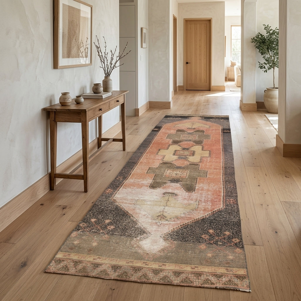Tribal pattern on the Astrameda vintage runner rug – handmade in Anatolia, Turkey