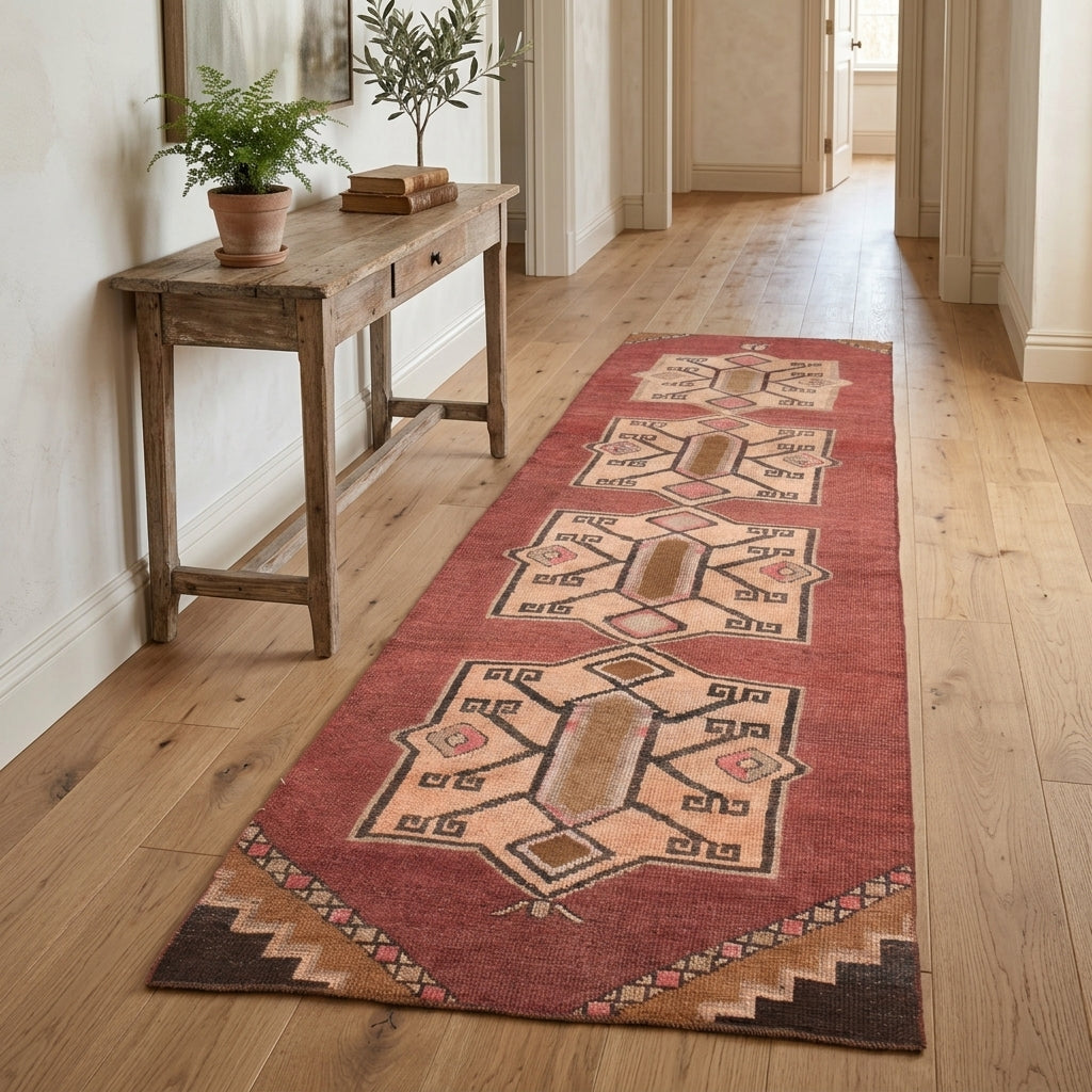 Tribal pattern on the Charitosela vintage runner rug – handmade in Anatolia, Turkey