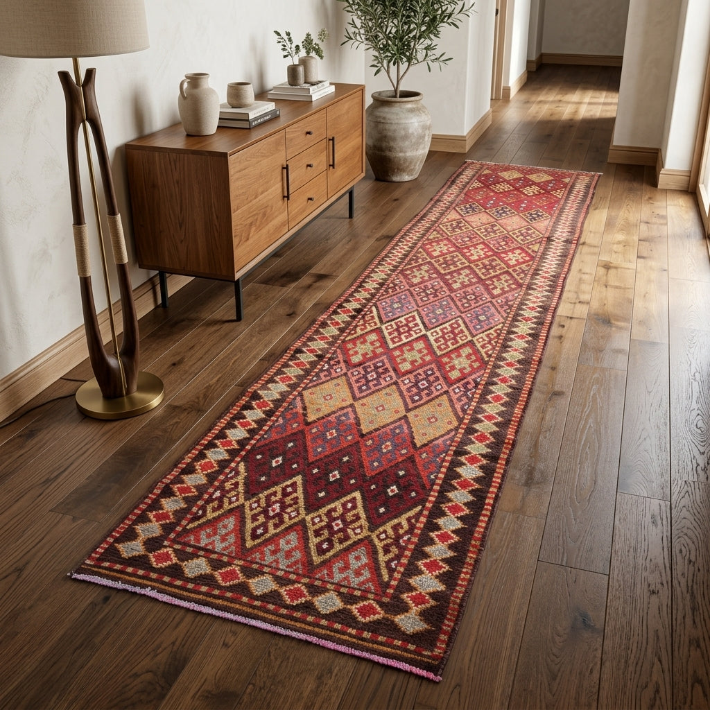 Ikat pattern on the Damlabahce vintage runner rug – handmade in Anatolia, Turkey
