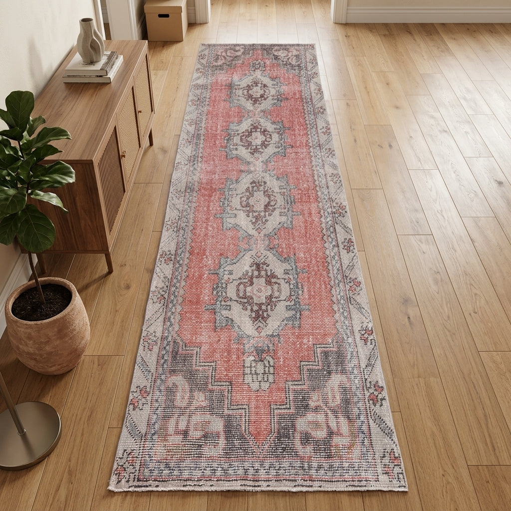 Oriental pattern on the Denizbike vintage runner rug – handmade in Anatolia, Turkey