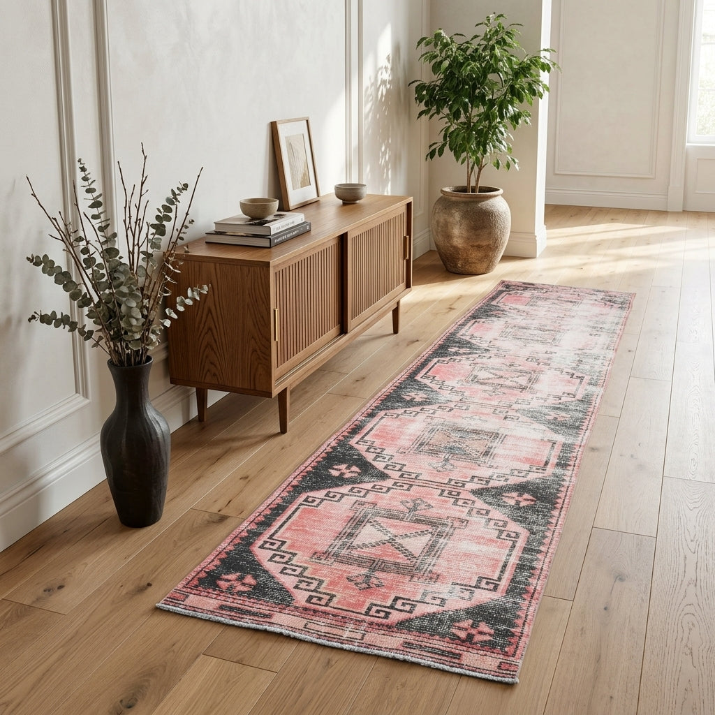 Oriental pattern on the Dilgonca distressed vintage runner rug – handmade in Anatolia, Turkey