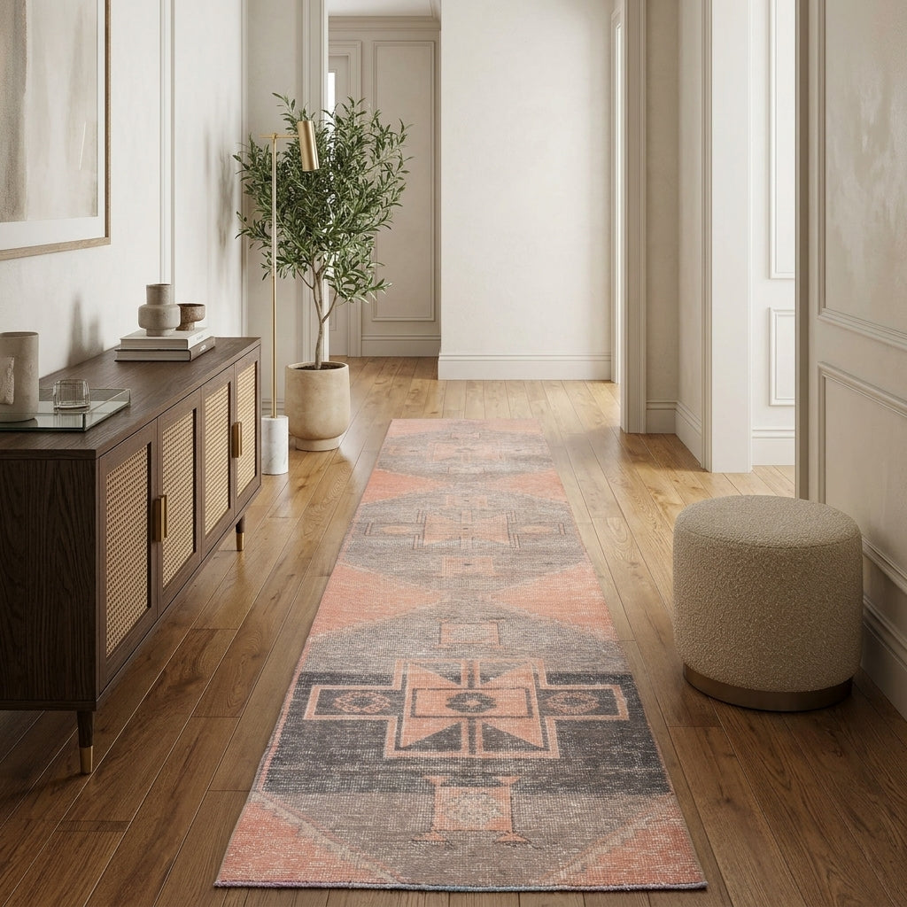 Geometric pattern on the Elpikrateia vintage runner rug – handmade in Anatolia, Turkey